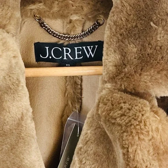 New with tags J. Crew brown faux fur double breasted coat. Size XS - Picture 4 of 9